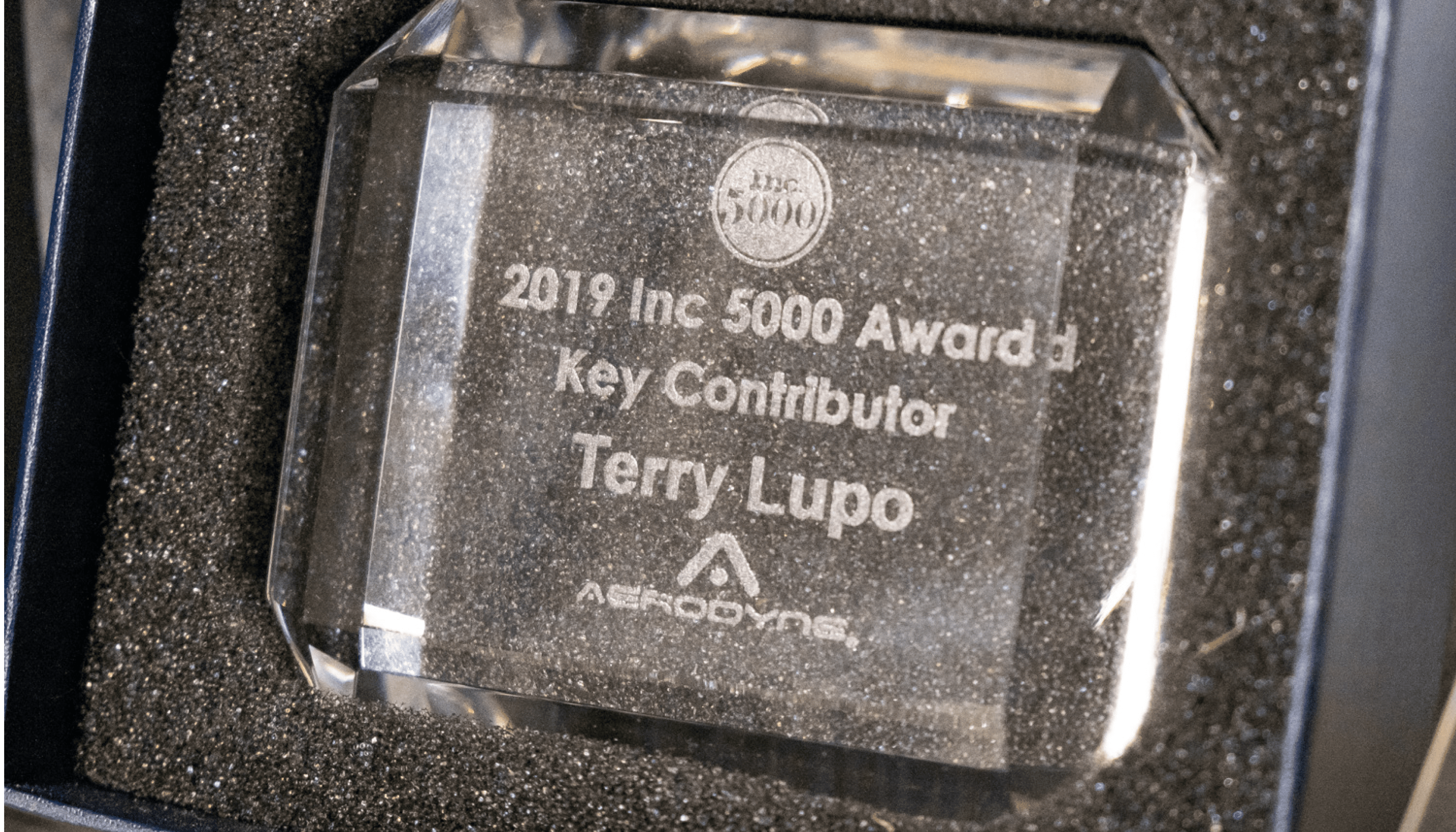 A plaque that says terry lupo 2 0 1 9 inc 5 0 0 0 award